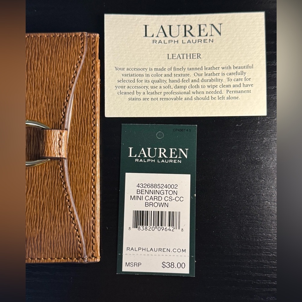 Lauren Ralph Lauren Bennington Mini Card Case Brown Leather NWT - Picture 8 of 10